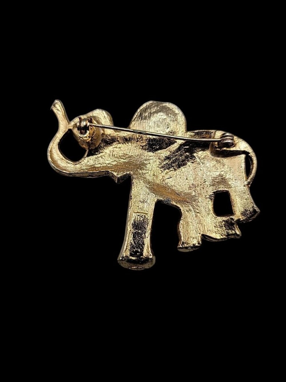 Gold-Tone Elephant Brooch Pin With Textured Finish Trunk Up for Good Luck - Picture 3 of 4